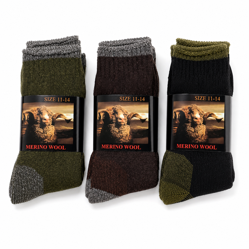 Load image into Gallery viewer, 3 Pairs Heavy Duty Merino Wool Work Crew Socks Extra Thick Cushion (Size 11-14) - Assorted Dark Colours-1