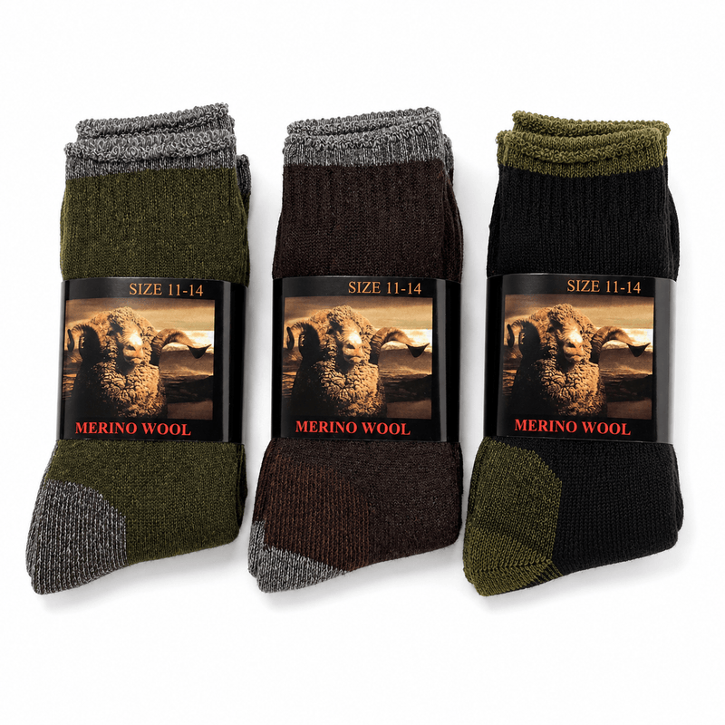 Load image into Gallery viewer, 3 Pairs Heavy Duty Merino Wool Work Crew Socks Extra Thick Cushion (Size 11-14) - Assorted Dark Colours