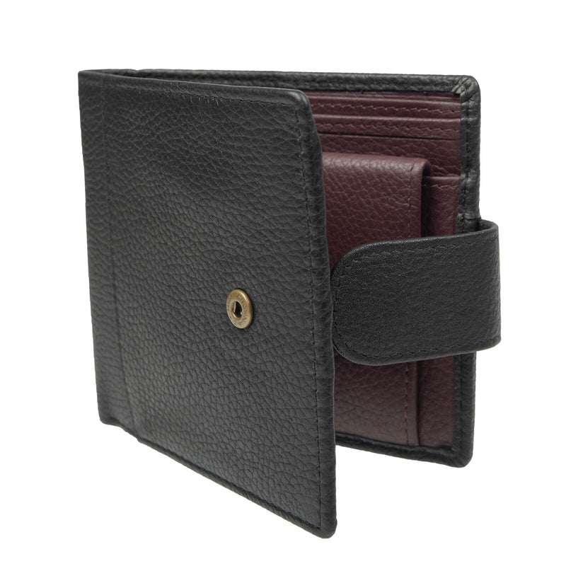Load image into Gallery viewer, Dents Mens Pebble Grain Leather Bifold Wallet with RFID Blocking and Coin Purse in Black/Bordeaux-2