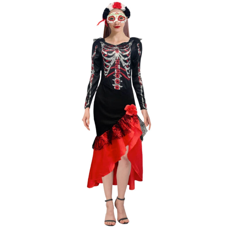 Load image into Gallery viewer, Adult Spanish Skeleton Girl Costume Day of the Dead Dress - XS/S M/L-0