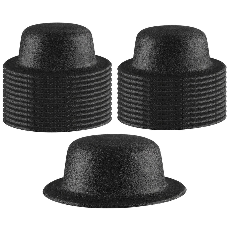 Load image into Gallery viewer, 24x GLITTER BOWLER HAT Fancy Party Plastic Costume Cap Fun Dress Up Sparkle BULK - Black-0