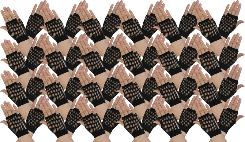 Load image into Gallery viewer, 24 Pair Fishnet Gloves Fingerless Wrist Length 70s 80s Costume Party - Black-1