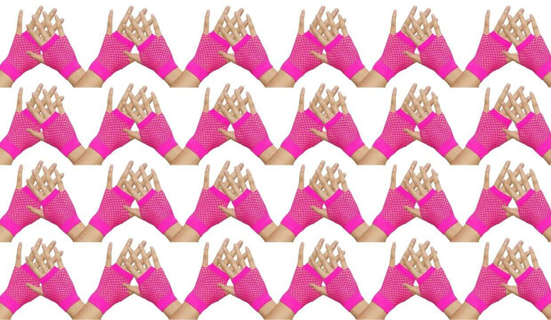 Load image into Gallery viewer, 24 Pair Fishnet Gloves Fingerless Wrist Length 70s 80s Costume Party - Hot Pink-0