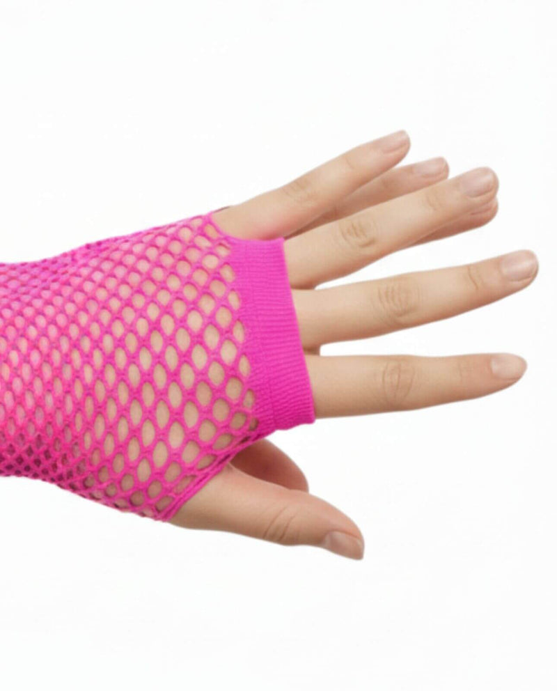 Load image into Gallery viewer, 24 Pair Fishnet Gloves Fingerless Wrist Length 70s 80s Costume Party - Hot Pink-2