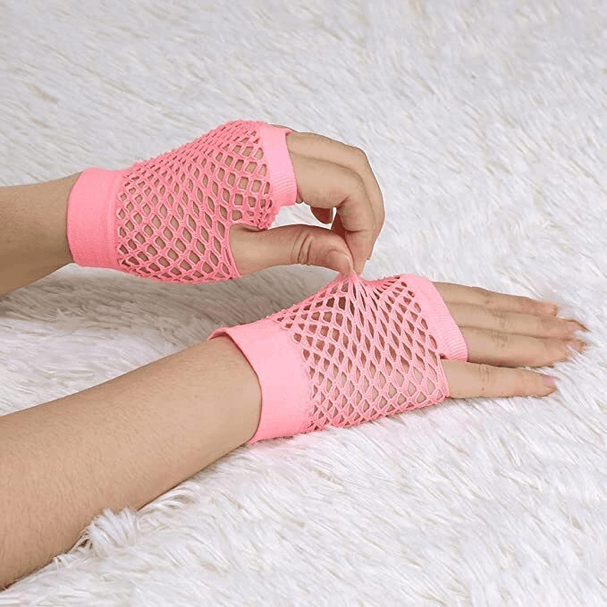 Load image into Gallery viewer, 24 Pair Fishnet Gloves Fingerless Wrist Length 70s 80s Costume Party Light Pink-4