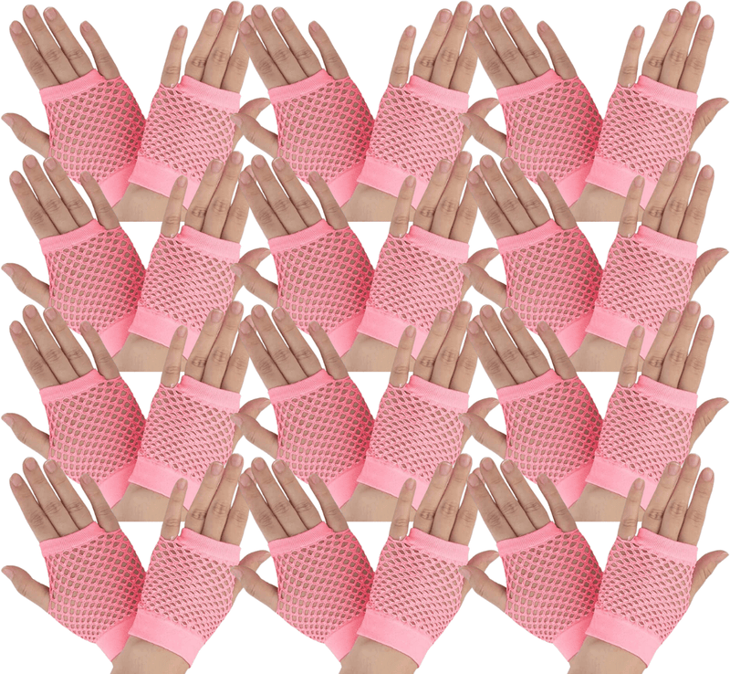Load image into Gallery viewer, 24 Pair Fishnet Gloves Fingerless Wrist Length 70s 80s Costume Party Light Pink-1