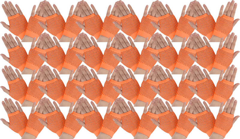 Load image into Gallery viewer, 24 Pair Fishnet Gloves Fingerless Wrist Length 70s 80s Costume Party - Orange-1