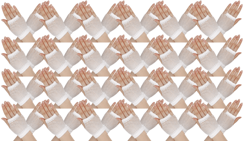 Load image into Gallery viewer, 24 Pair Fishnet Gloves Fingerless Wrist Length 70s 80s Costume Party - White-0