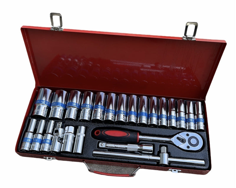 Load image into Gallery viewer, 24 Piece Ratchet Socket Wrench Set Screwdriver Bits Extension Hex Chrome Vanadium-0