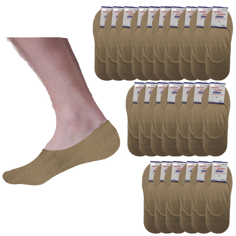 Load image into Gallery viewer, 24x NO SHOW COTTON SOCKS Non Slip Heel Grip Low Cut Invisible Footlet Seamless - Beige-1