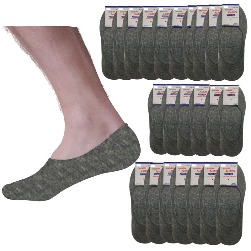 Load image into Gallery viewer, 24x NO SHOW COTTON SOCKS Non Slip Heel Grip Low Cut Invisible Footlet Seamless - Grey-0