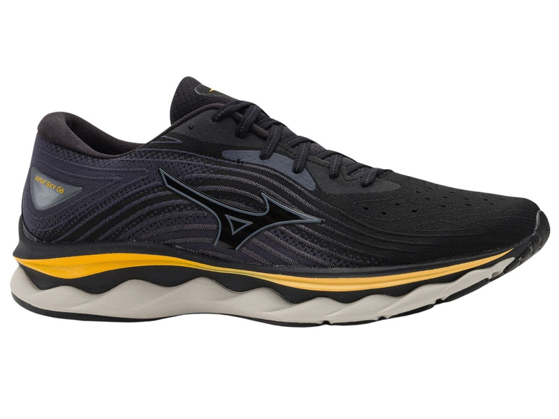 Load image into Gallery viewer, Mizuno Wave Sky 6 Mens Running Shoes Black / Tradewinds / Gold Fusion, Size 11.5