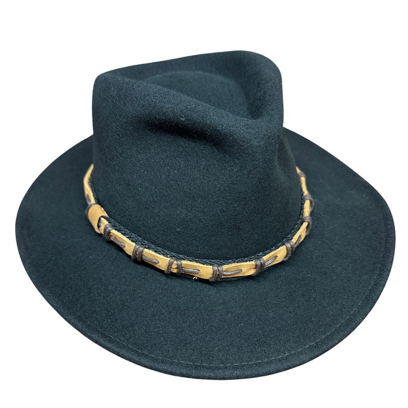 Load image into Gallery viewer, 100% Wool Felt Western Cowboy Hat with Leather/Hessian Trim in Black-3