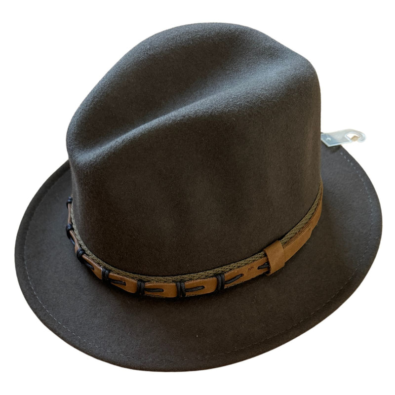 Load image into Gallery viewer, Avenel Mens Wool Felt Safari Hat w/ Hessian & Leather Look Trim - Brown-3