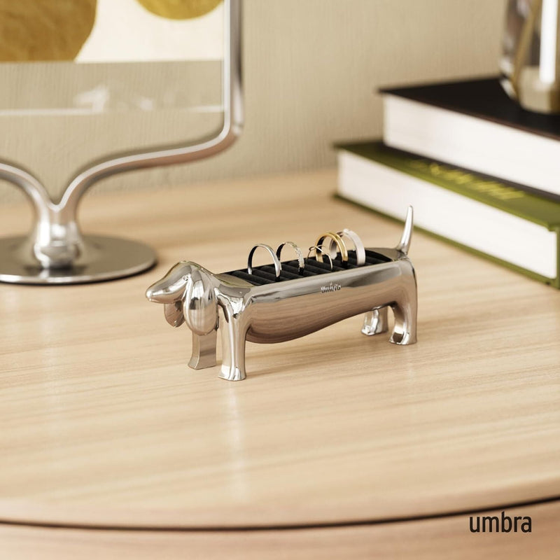 Load image into Gallery viewer, Umbra Dachsie Dog Ring Jewelry Holder Gift for Weiner Doxie Lover (14x4x6cm) in Chrome-2