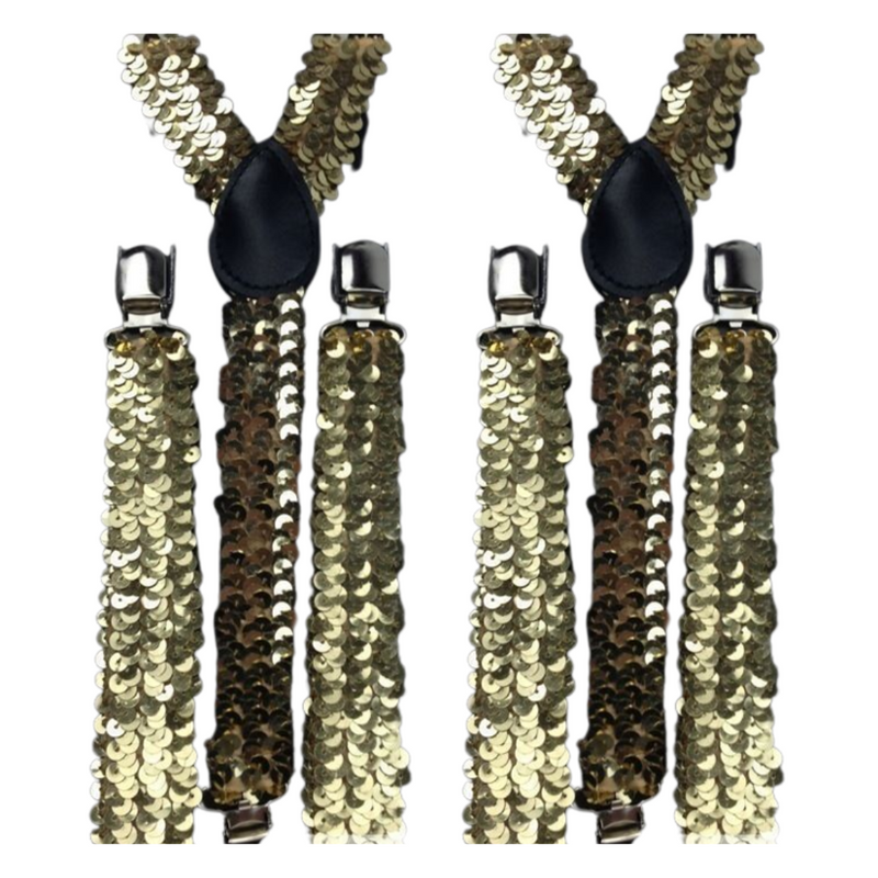 Load image into Gallery viewer, 2x Mens Suspenders Braces Adjustable Strong Clip On Elastic Formal Wedding Slim - Gold (Sequin)-0