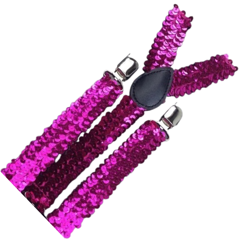 Load image into Gallery viewer, 2x Mens Suspenders Braces Adjustable Strong Clip On Elastic Formal Wedding Slim - Hot Pink (Sequin)-2