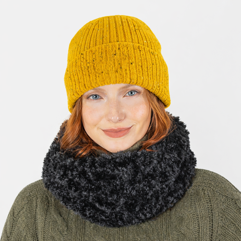 Load image into Gallery viewer, Dents Womens Ribbed Knit Wool Blend Beanie Hat with Marl Yarn in Ochre-1