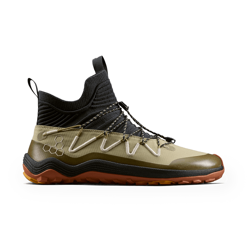 Load image into Gallery viewer, Vivobarefoot Primus Trail Flow Mid Mens Cedar side view showcasing breathable design and performance features.