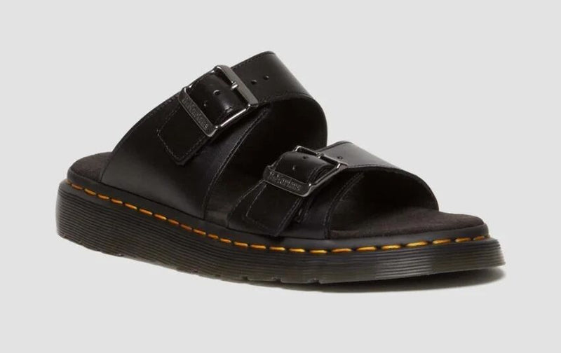 Load image into Gallery viewer, Dr. Martens Josef Analine Leather Slide Sandals Buckle Strap Comfort Footbed in Black-1