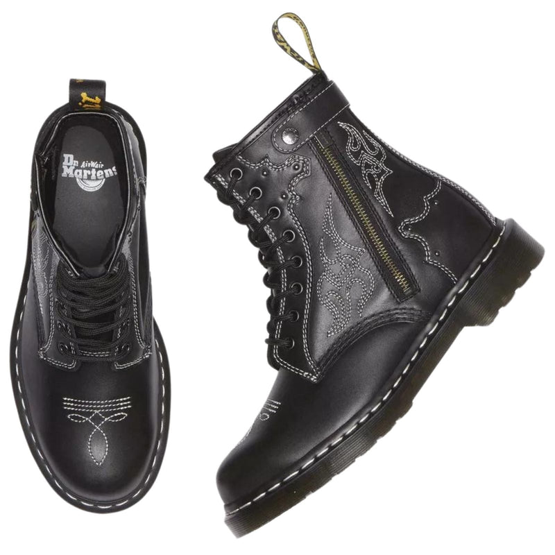 Load image into Gallery viewer, Dr. Martens 1460 Gothic Americana Leather Lace up 8 Eye Boots Wanama - Black-4