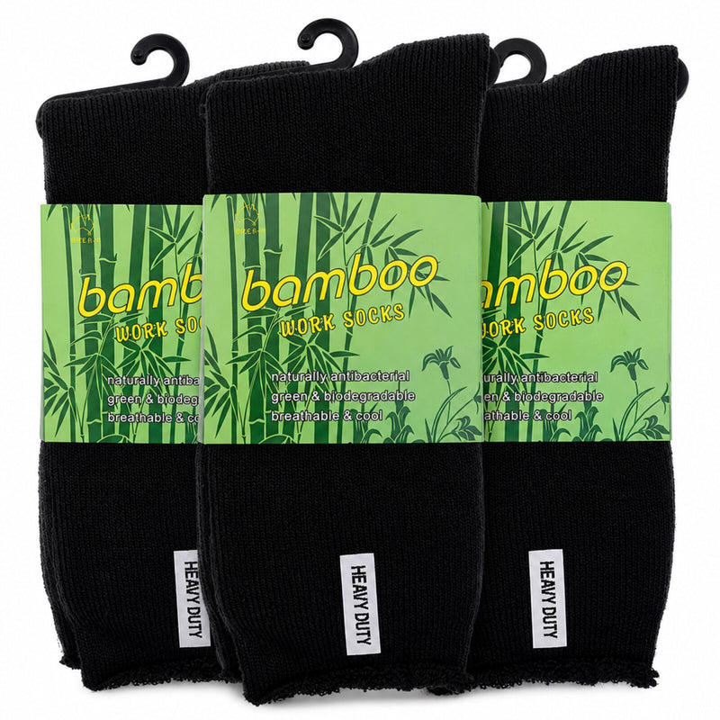 Load image into Gallery viewer, 3 Pairs Mens Bamboo Rich Work Socks Thick Cushioned Anti Odour - Black-1
