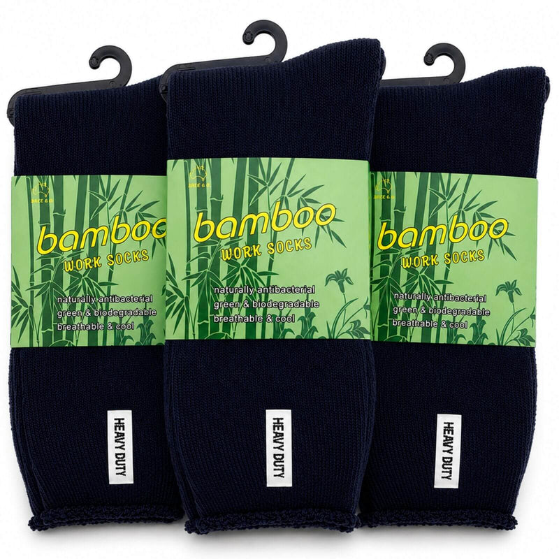 Load image into Gallery viewer, 3 Pairs Mens Bamboo Rich Work Socks Thick Cushioned Anti Odour - Navy Blue-0