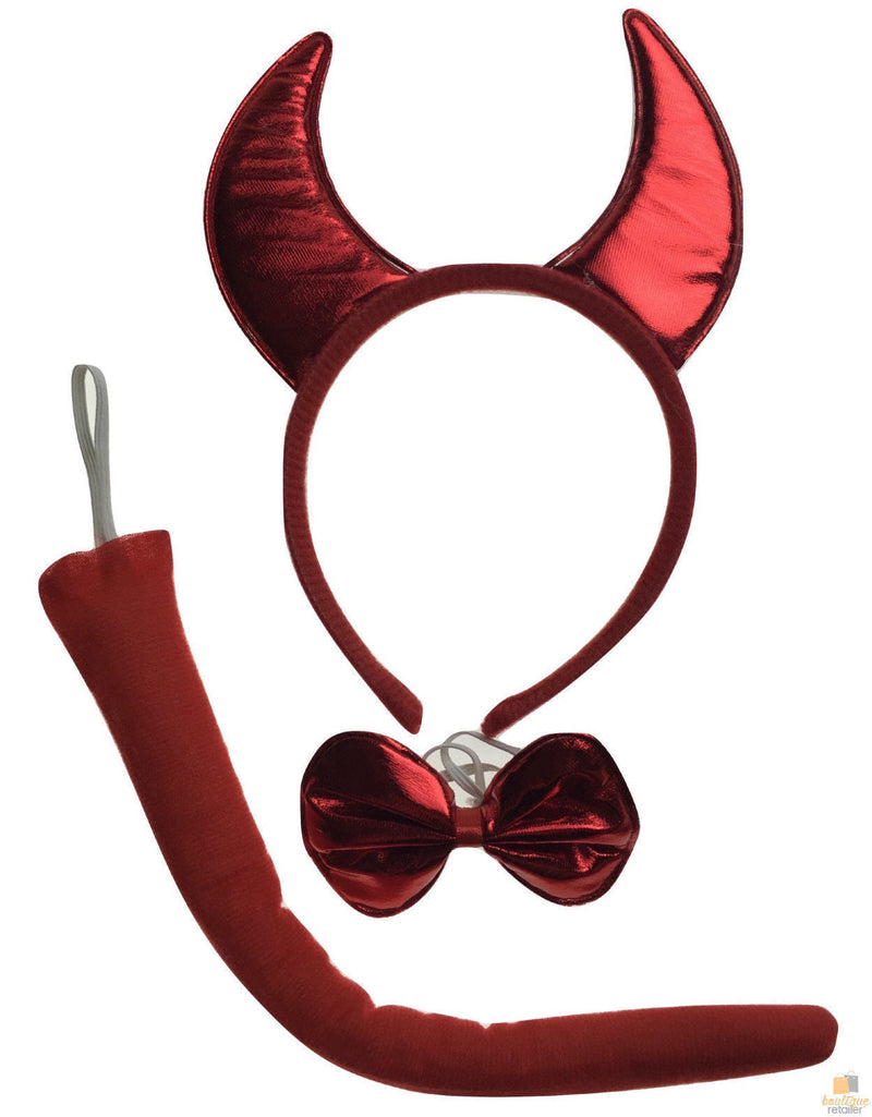 Load image into Gallery viewer, 3pcs Set Animal Costume Dress Up Party Bow Tie Tail Ears Book Week - Red Devil-0