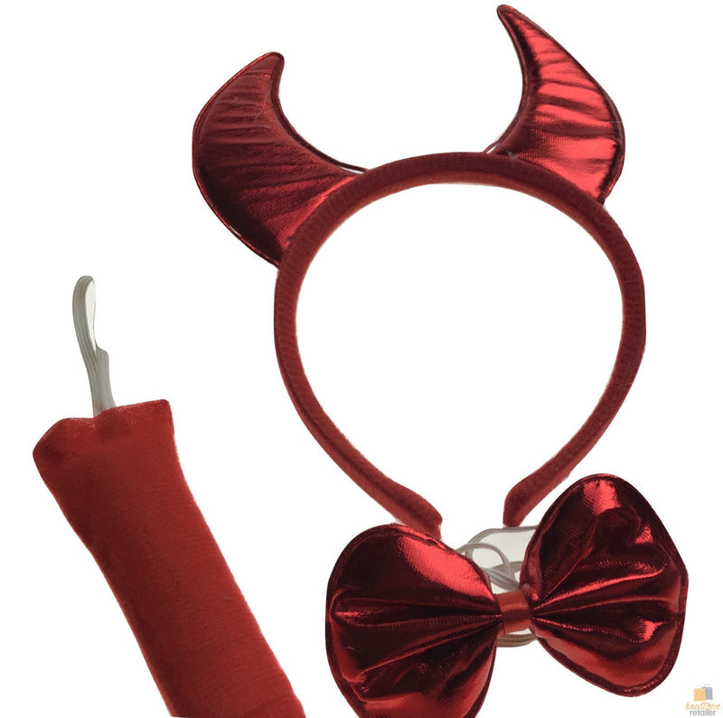 Load image into Gallery viewer, 3pcs Set Animal Costume Dress Up Party Bow Tie Tail Ears Book Week - Red Devil-2