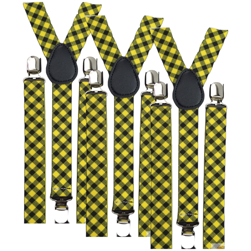 Load image into Gallery viewer, 3x Mens Slim Suspenders Braces Adjustable Clip On - Black/Yellow Check-1