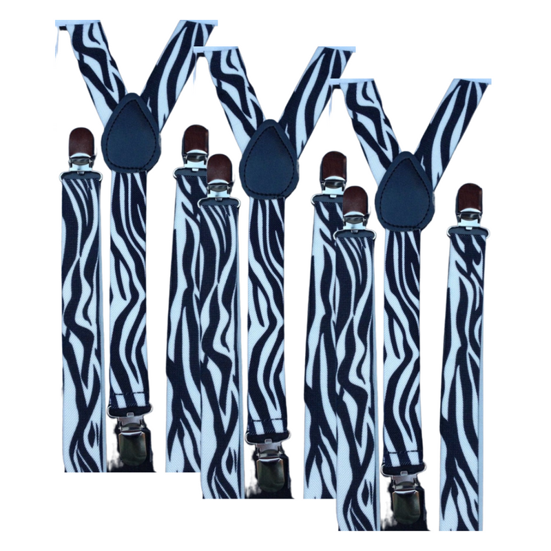 Load image into Gallery viewer, 3x Mens Suspenders Braces Adjustable Strong Clip On Elastic Formal Wedding Slim - Zebra-0
