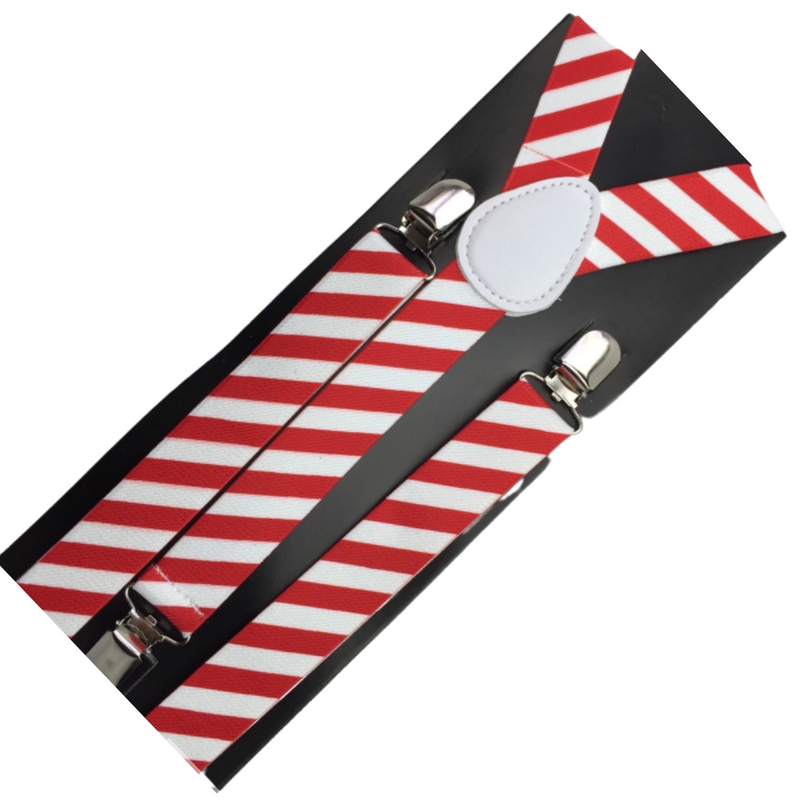 Load image into Gallery viewer, 3x Mens Suspenders Braces Adjustable Strong Clip On Elastic Formal Wedding Slim - Red/White Diagonal Stripes-2