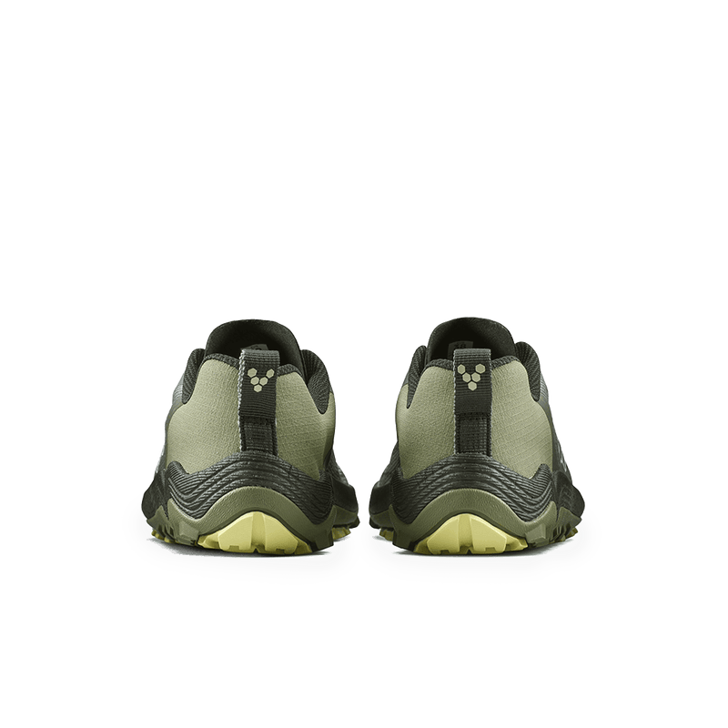 Load image into Gallery viewer, Vivobarefoot Primus Trail Flow Womens Glacial Green shoes, showing the back design for outdoor adventures.