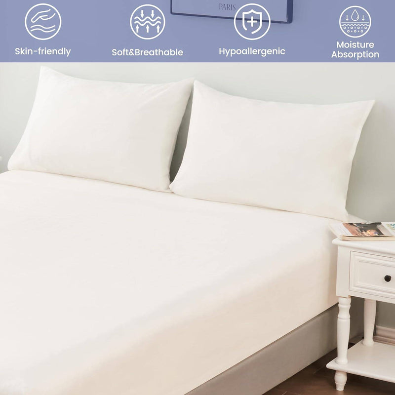 Load image into Gallery viewer, 400TC Thread Count Queen 100% Cotton Fitted Bed Sheet & 2 Pillow Case Set in White-4