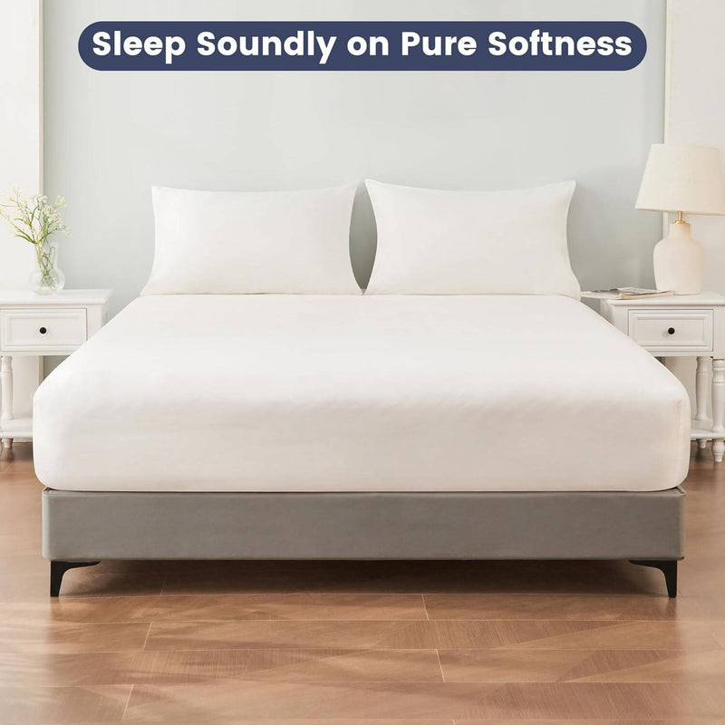 Load image into Gallery viewer, 400TC Thread Count Queen 100% Cotton Fitted Bed Sheet & 2 Pillow Case Set in White-3