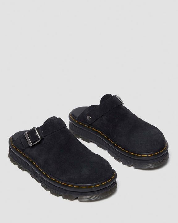 Load image into Gallery viewer, Dr Martens Zebzag Platform Mule Suede Unisex Slingback Sandals - Black