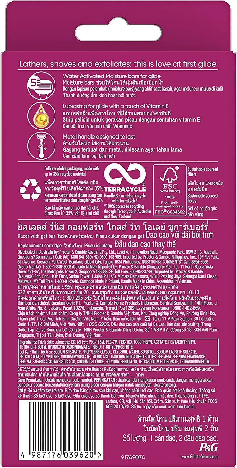 Load image into Gallery viewer, Gillette Venus Womens Comfortglide Sugarberry Razor Metal Handle + 2 Cartridges-2