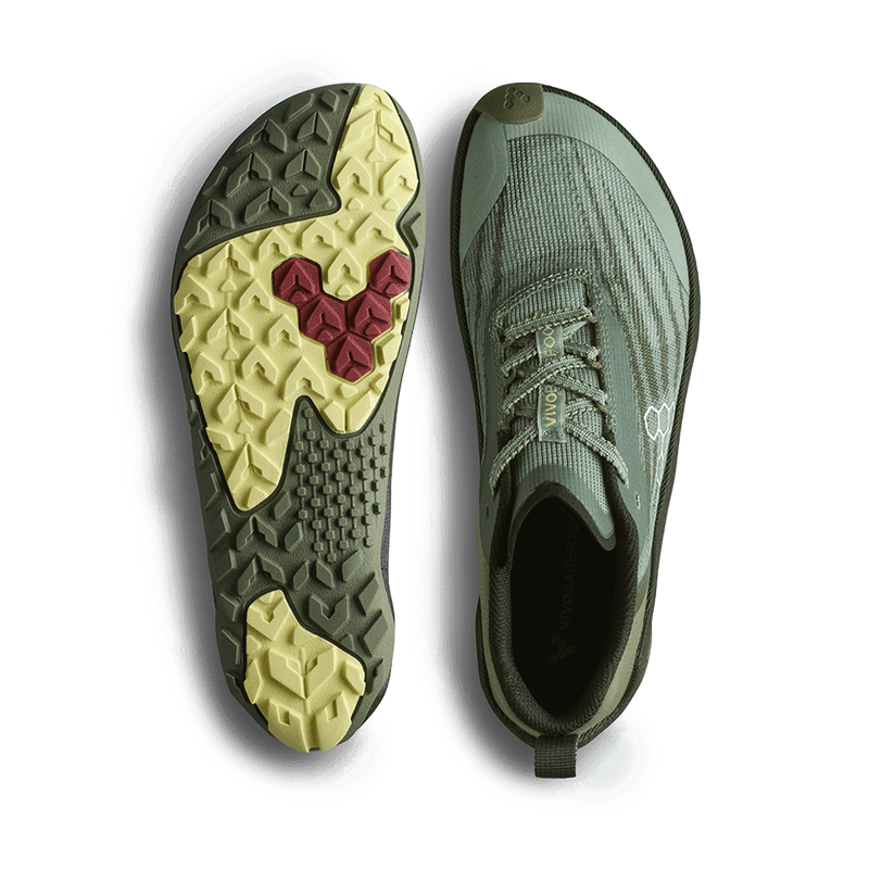 Load image into Gallery viewer, Vivobarefoot Primus Trail Flow Womens Glacial Green shoe with a flexible sole and breathable design.