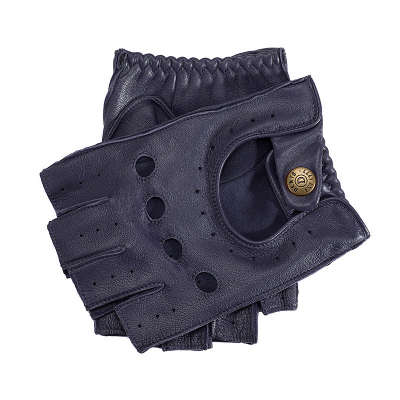 Load image into Gallery viewer, Dents Snetterton Mens Fingerless Leather Driving Gloves - Navy-1
