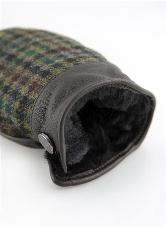 Load image into Gallery viewer, Dents Mens Faux Fur Abraham Moon Dogtooth & Leather Gloves - Brown/Forest/Green-4