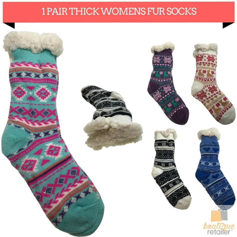 Load image into Gallery viewer, 1 Pair Ladies Thick Fur Bed Socks Womens Soft Work Fluffy Slipper Non Slip