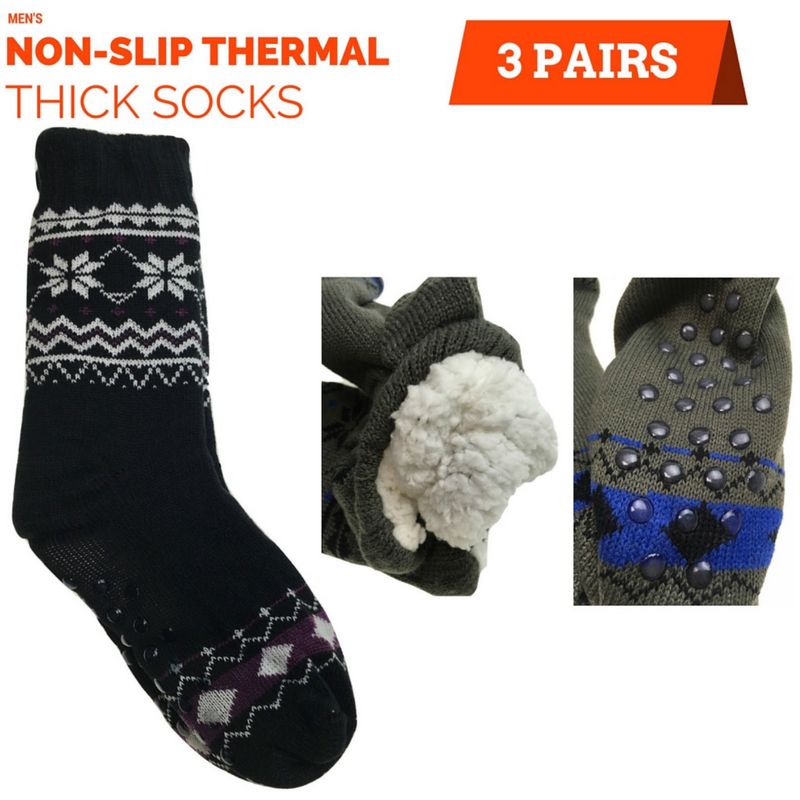 Load image into Gallery viewer, 3 Pairs Mens Non Slip Thick Fur Warm Winter Bed Socks Thermal Warm Cushion BULK