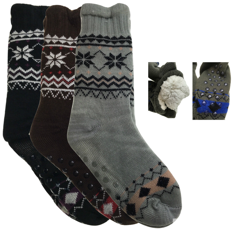 Load image into Gallery viewer, 3 Pairs Mens Non Slip Thick Fur Warm Winter Bed Socks Thermal Warm Cushion BULK