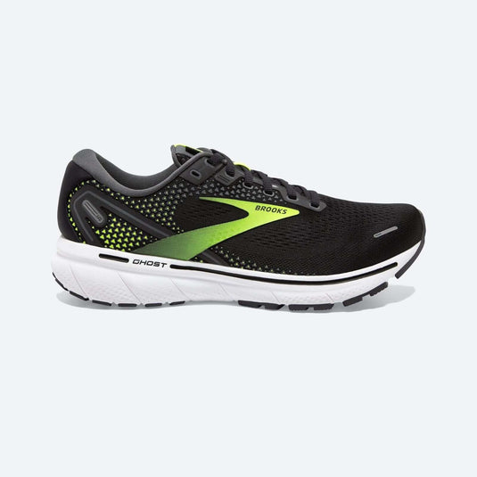 Brooks Mens Wide Ghost 14 Running Shoes - Black/Green | Adventureco