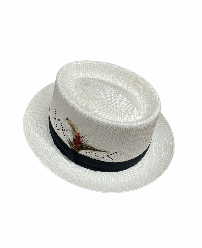 Load image into Gallery viewer, Hand Woven Fedora Trilby Pork Pie Hat Summer Breathable Waterproof - Natural