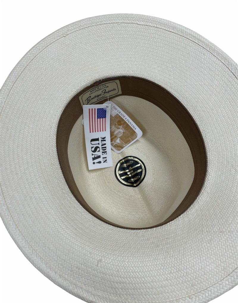 Load image into Gallery viewer, Hand Woven Grade 8 Panama Cooler Outback Hat Summer Breathable W/ Feather-Natural