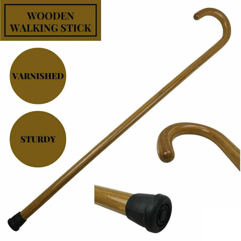 Load image into Gallery viewer, 92cm WOODEN WALKING STICK Wood Cane Pole Carved Varnished Deluxe Quality Sturdy - Brown