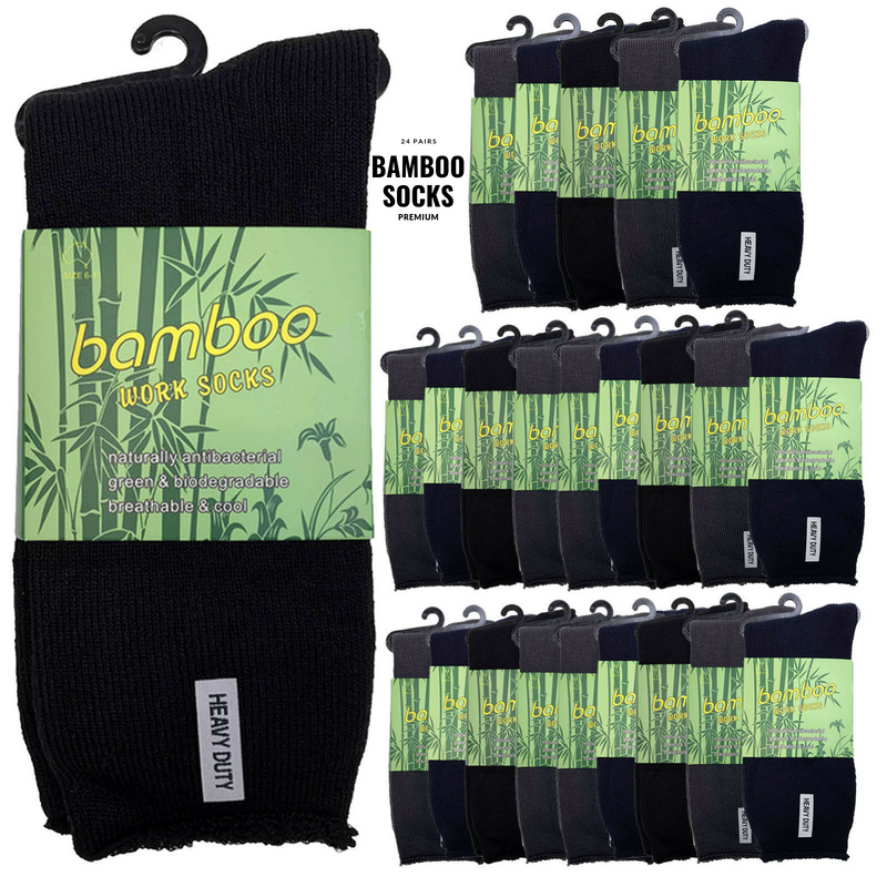 Load image into Gallery viewer, 24 Pairs PREMIUM BAMBOO SOCKS Mens Heavy Duty Thick Work Socks Cushion BULK