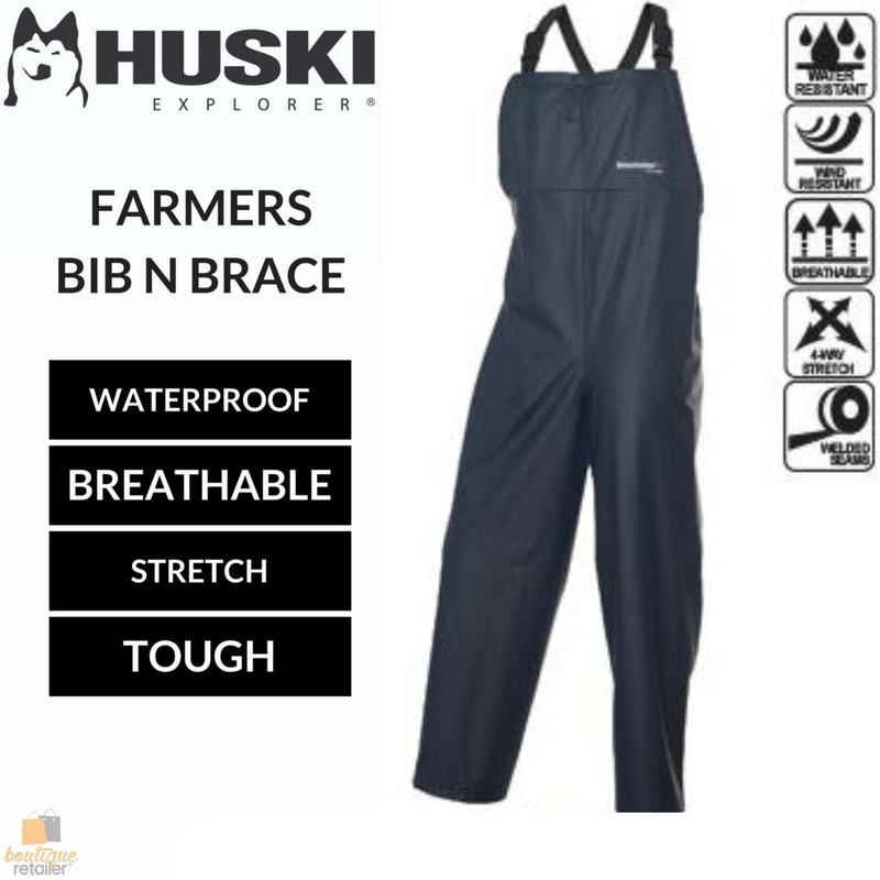 Load image into Gallery viewer, HUSKI OVERALLS Farmers Bib N Brace Waterproof Stretch Windproof Work - Navy