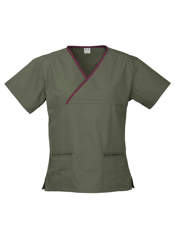 Load image into Gallery viewer, Contrast Womens V-Neck Scrubs Top Ladies Hospital Dentist Nurse Uniform - Sage/Maroon